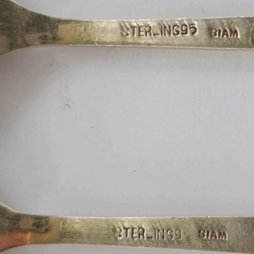 Silver 925 Tea Spoons Siam Set of 5 Used with Black Enamel Handles