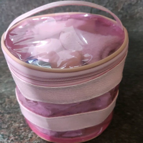 Cosmetic storage set like new with empty jars and pink pouch