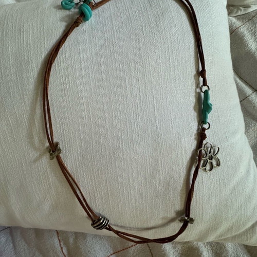 Leather handmade necklace with silver elements