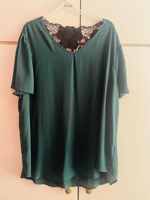Shein women's blouse with black lace back, like new, green, XXXL