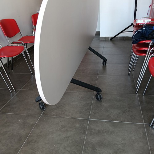 Conference table and 12 chairs like new, wood with metal legs