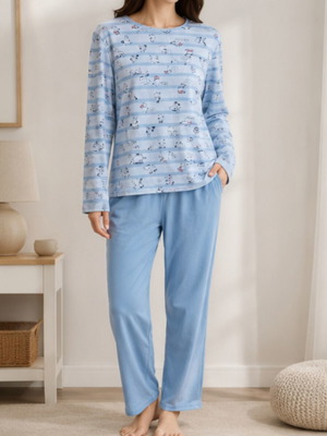 Cotton pajama set, blue, size L