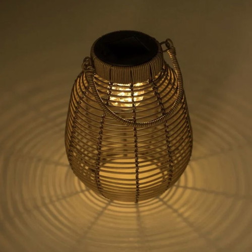 Solar table lantern from brown bamboo with lamp Ø18x24 cm new