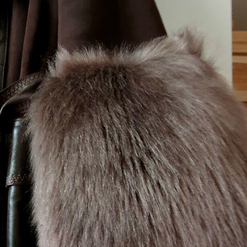 Long mouton coat made of genuine leather and natural fur new, brown, size S