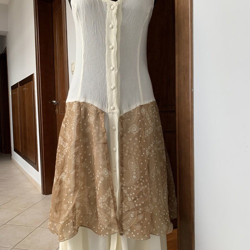 Long viscose dress ivory with buttons new, size M
