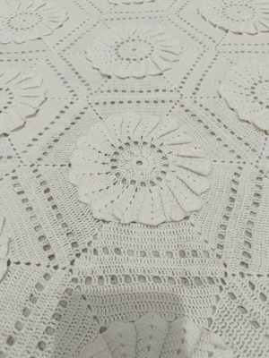 Old cotton knitted handmade blanket with pattern