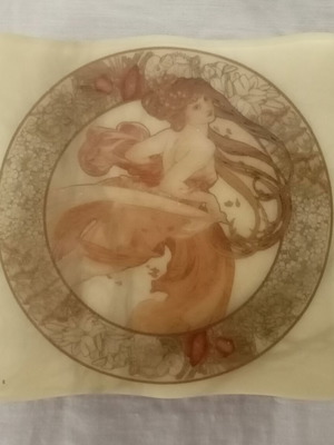 Handmade Italian Alabaster Jewelry Box used with Alphonse Mucha design