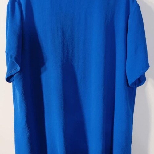 Cardigan-Shirt With Short Sleeve Used, White And Blue