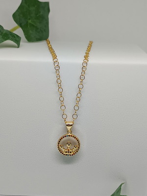 Gold-plated necklace with crown and colorful rhinestones like new