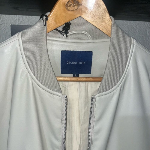 Bomber jacket text leather size M new, ice gray color