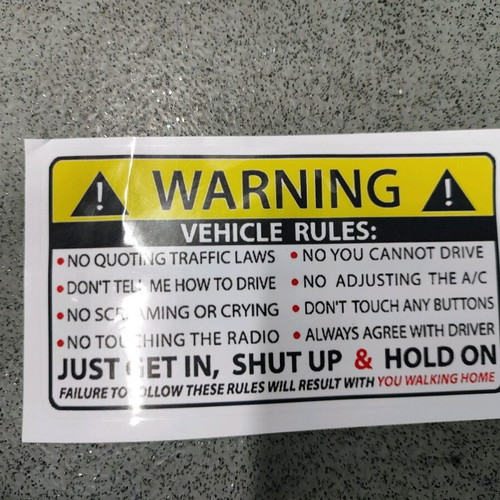 Sticker for passenger side mirror inside new