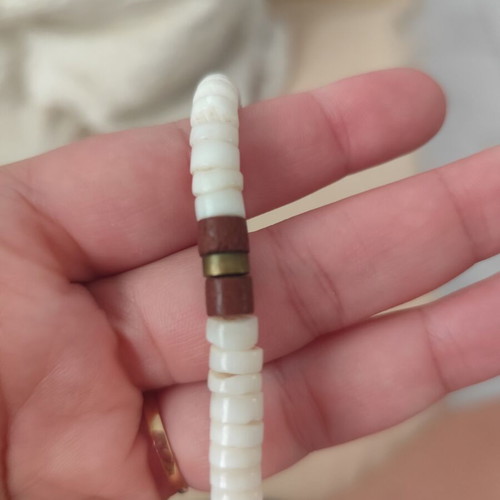 Necklace with white heishi shell beads used, boho style