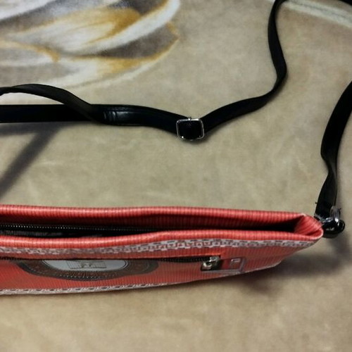 Leather envelope bag orange like new with long strap