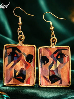 Etras earrings with abstract face, made to order, multicolor, gold-tone
