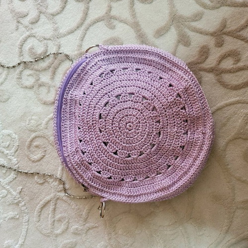 Handmade shoulder bag pink-purple shade round with chain made to order