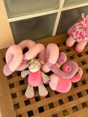 Baby toy set for stroller or crib with pink plush giraffe like new