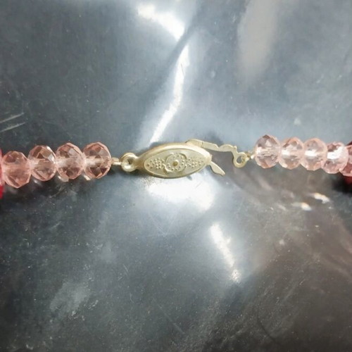 Necklace with garnet and rose quartz semi-precious stones like new