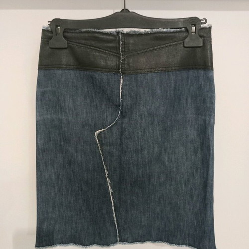 Sisley denim skirt with leather used, size S, blue