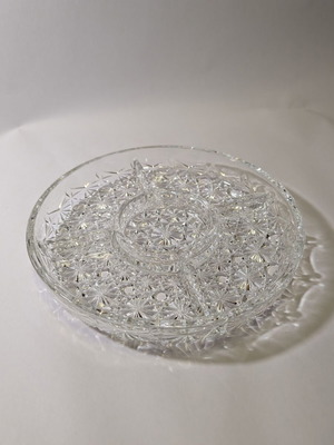 Стъклена поднос за ядки с 5 отделения 25x4см употребяван