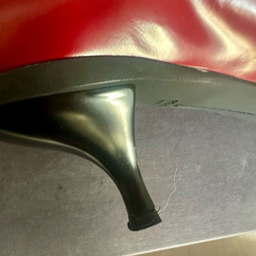 Prada women's pointed pump red with black detail like new