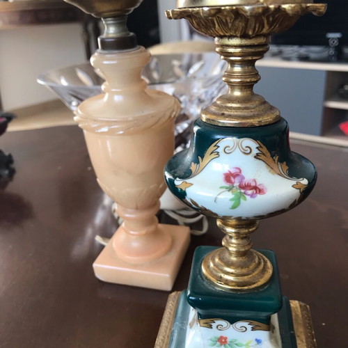 Vintage table lamps 1960s used, alabaster and brass base