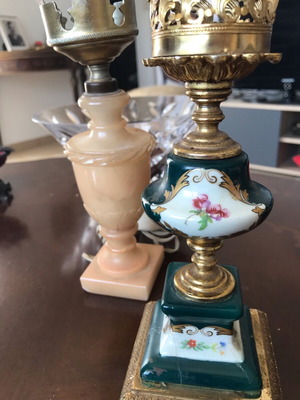 Vintage table lamps 1960s used, alabaster and brass base