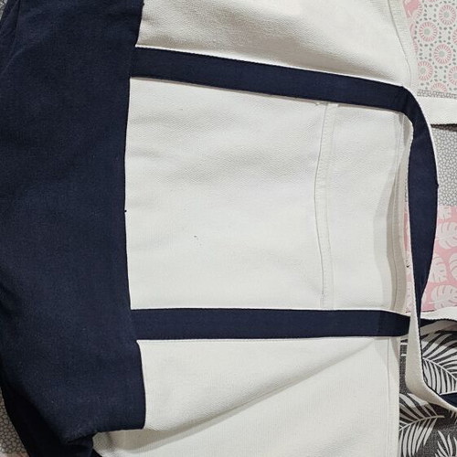 Canvas Shoulder Bag used, beige and blue, spacious summer style
