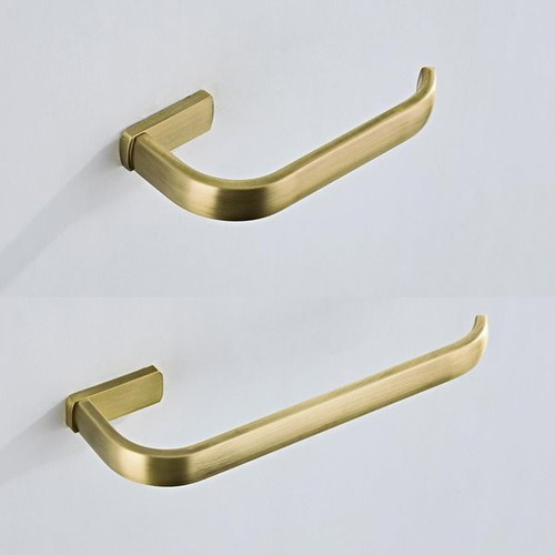 Flybath bathroom set with towel and toilet paper holders, antique brass