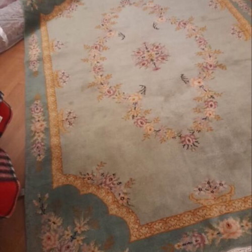 China Aubusson handmade wool rug, pastel green