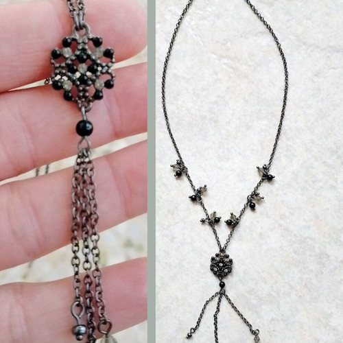 Women's chain necklace with black stones and zircon