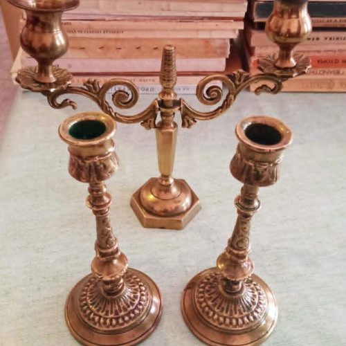 Σετ 3 Vintage Μπρούτζινα Κηροπήγια μεταχειρισμένα, εποχής 1950-60