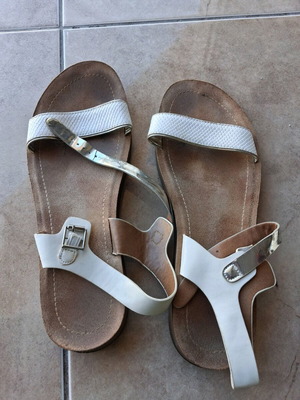 Sandals used, white with gold, size 40