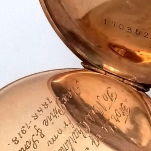 Golden pocket watch 1918 used, 9 carat gold, floral motifs