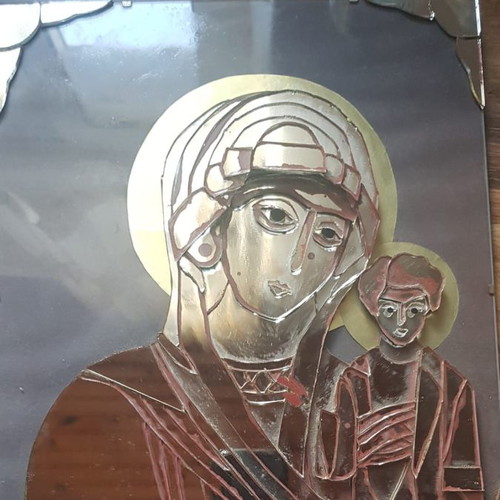 Παναγία Βρεφοκρατούσα μεταχειρισμένη, χειροποίητη συλλεκτική εικόνα με καθρέφτη