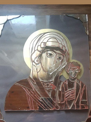 Παναγία Βρεφοκρατούσα μεταχειρισμένη, χειροποίητη συλλεκτική εικόνα με καθρέφτη