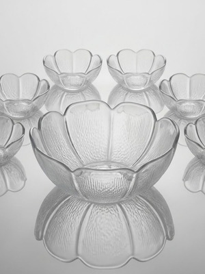 Glass platter set new, flower design, 8 pieces