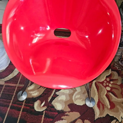 Armchair set used, modern Space Age design, black and red