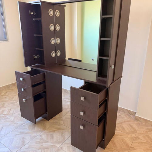Bedroom vanity set with 8 spotlights and storage, includes stool