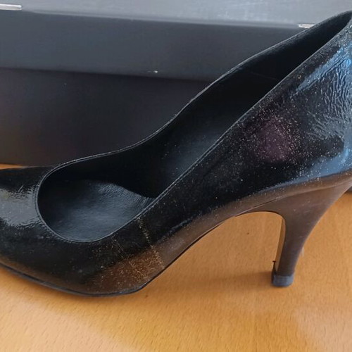 Saint Clair leather pumps new, black with bronze veins, 10 cm heel