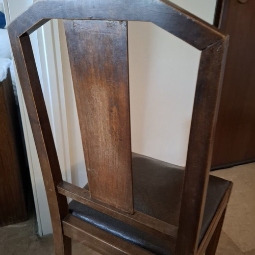 Wooden chairs with leather seats used, set of two