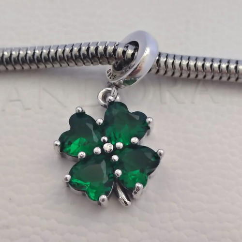 Pandora Four-Leaf Clover Charm S925 ALE new, green and silver