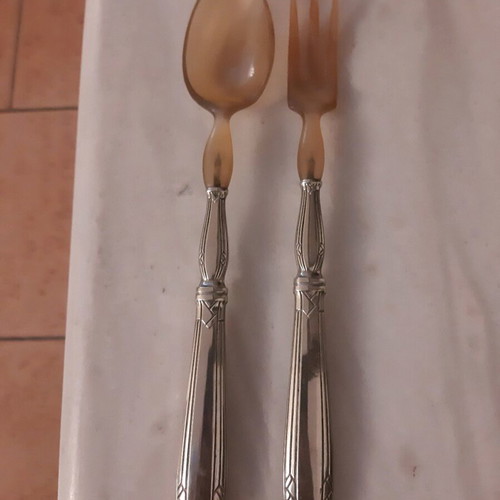Salad serving set used, antique art deco 1930, 2 pieces