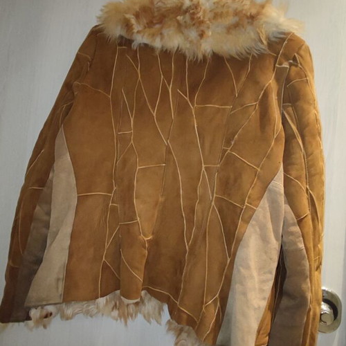 Women's fur with real beaver leather used, size M, white and brown
