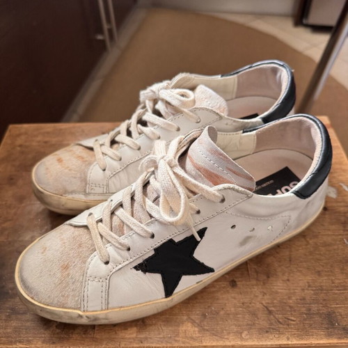 Golden Goose Superstar sneakers like new, black and white, pony skin detail