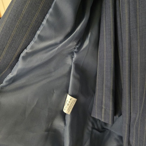 Striped suit with belt, new, blue