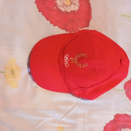 Authentic collectible jockey hat red with Olympic Academy emblem new