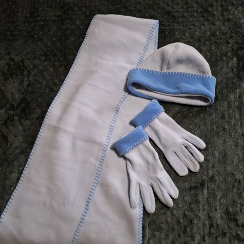 Blue scarf, gloves and hat set like new