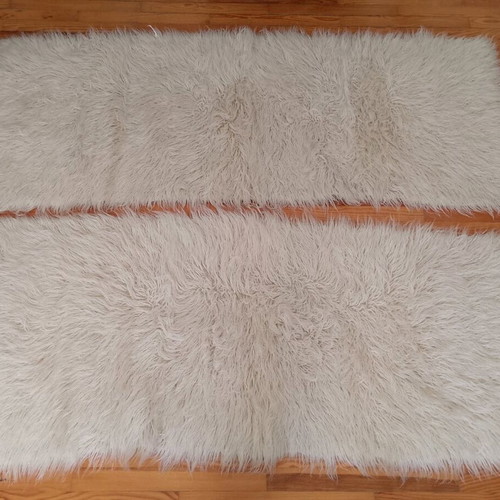 Vintage flokati rugs like new, set of 2, white, handmade
