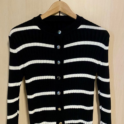 Rib set new black and white dress with jacket