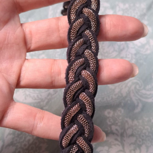 Boho choker necklace braided used, black with gold tone